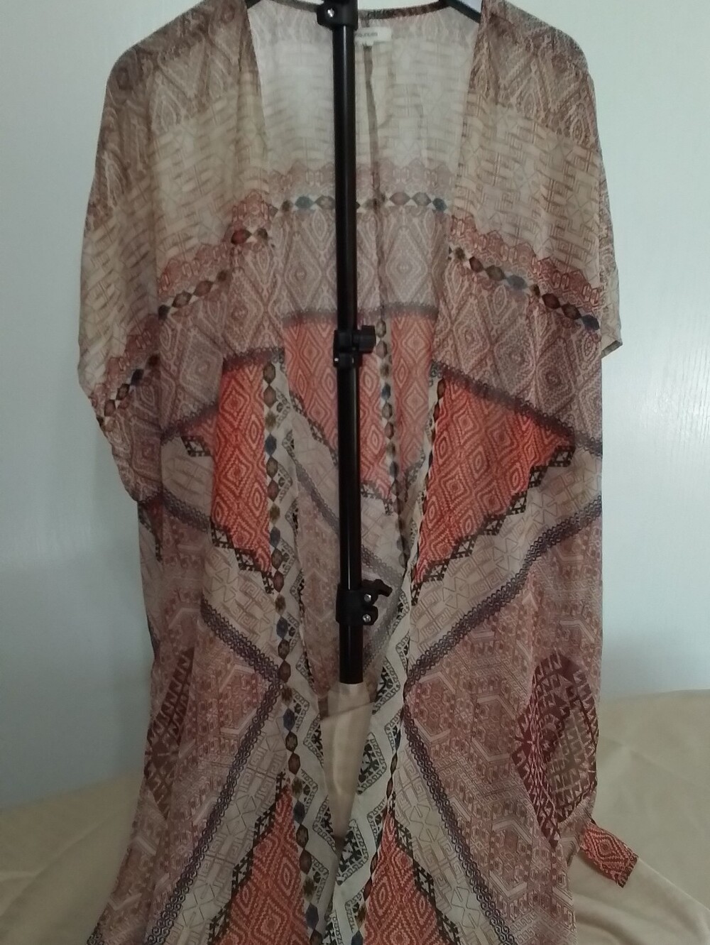 Maurices Lightweight Sheer Geometric Kimono - Rust & Cream
